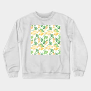 Tropical trendy seamless pattern with flamingos, pineapples and palm leaves Crewneck Sweatshirt